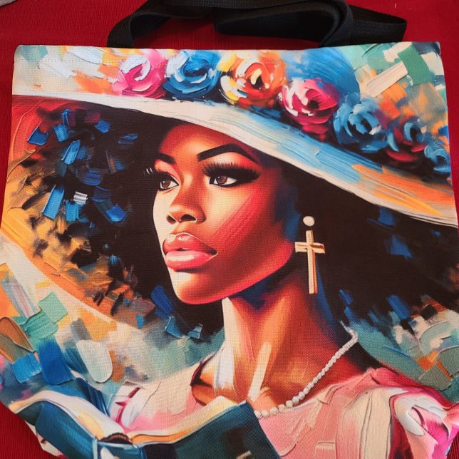 Beautiful Lady With Her Bible Floral Tote Bag (Creator Uploaded)