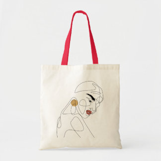 Beautiful Lady with Red Lipstick Minimal Line Art Tote Bag