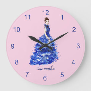 Beautiful Lady with Sparkly Blue Gown Fashion Large Clock