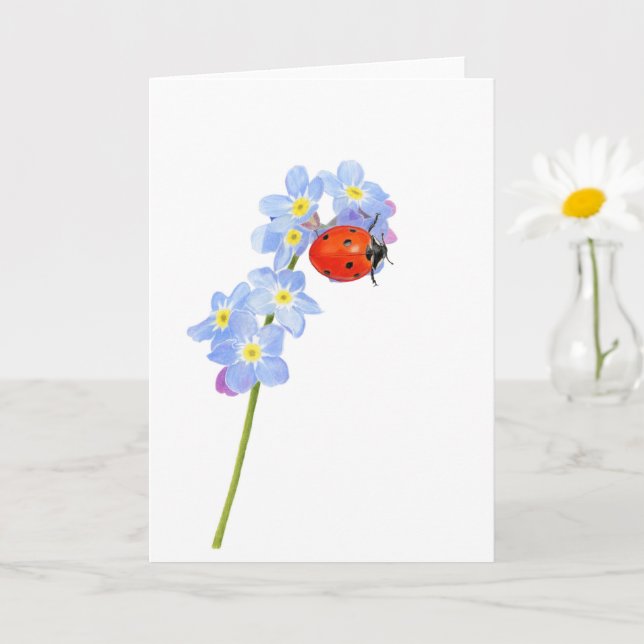 Beautiful Ladybug Drawing  Folded Greeting Card (Small Plant)