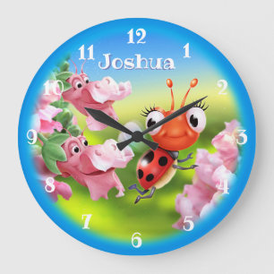Beautiful Ladybug in the flower garden. Large Clock