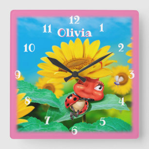 Beautiful Ladybug snoozing on Sunflowers. Square Wall Clock