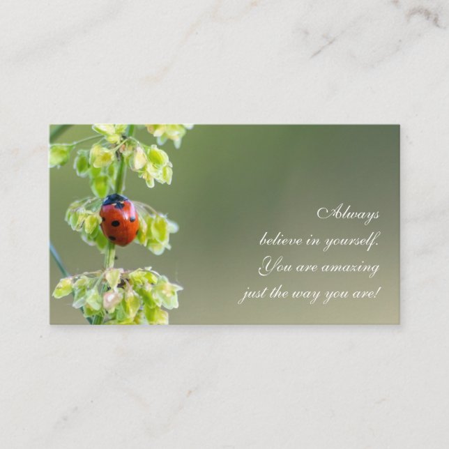 Beautiful ladybug with motivational quote business card (Front)