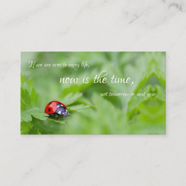 Beautiful ladybug with motivational quote business card (Front)