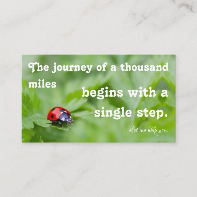 Beautiful ladybug with motivational quote business card (Front)