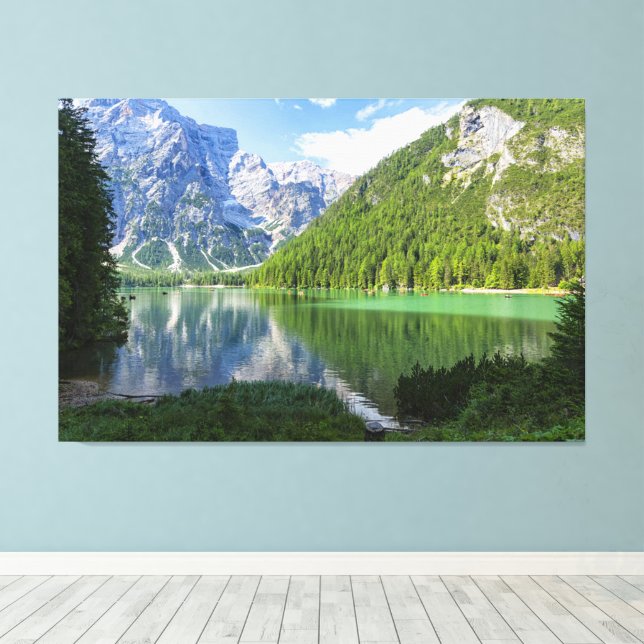 Beautiful Lake in the Dolomites South Tyrol Italy  Canvas Print (Insitu(Wood Floor))