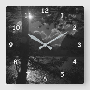 Beautiful Lake in the Moon Light GREY HANDS Square Wall Clock