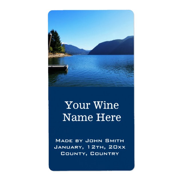 beautiful lake, mountain, blue sky wine labels. (Front)