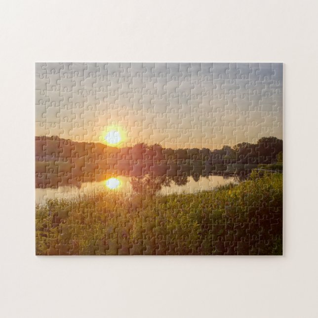 Beautiful Lake Photo Sunset Green Midwest Picture Jigsaw Puzzle (Horizontal)