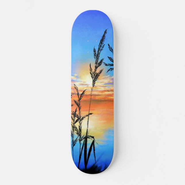 Beautiful Lake Sunset - Mirror - Original Painting Skateboard (Front)