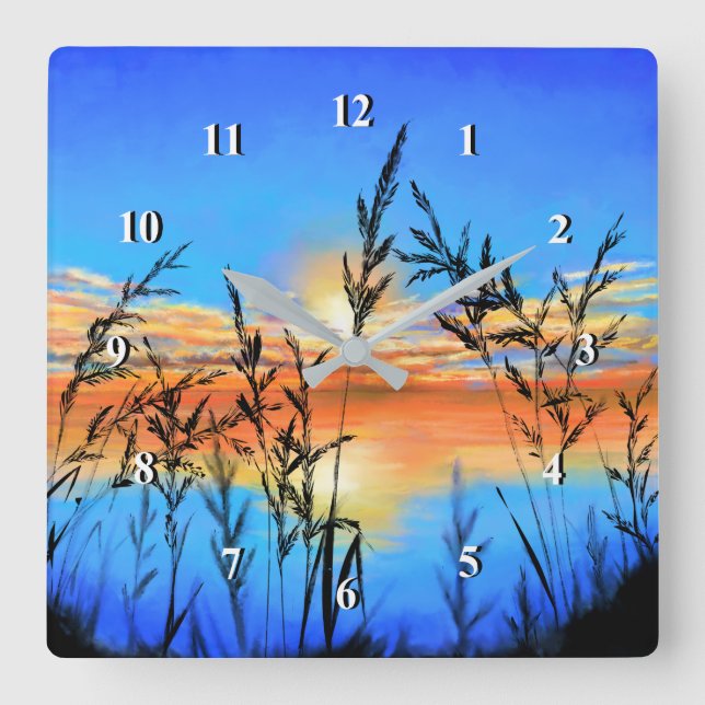 Beautiful Lake Sunset - Mirror - Original Painting Square Wall Clock (Front)