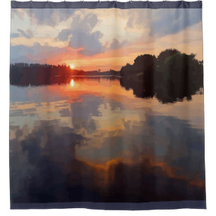 Beautiful Lake View Landscape Scenery Art Shower Curtain