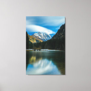 Beautiful lake with mountains in Zgornje Jezersko Canvas Print