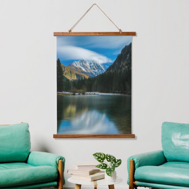 Beautiful lake with mountains in Zgornje Jezersko Hanging Tapestry (Living Room)