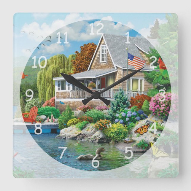 Beautiful Lakeside Memories Square Wall Clock (Front)