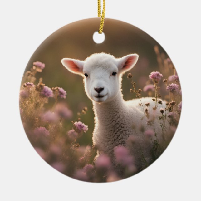 Beautiful Lamb Ceramic Tree Decoration (Front)