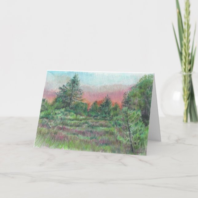 Beautiful Landscape Art Trees Pink Sky Night Card (Front)
