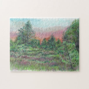 Beautiful Landscape Art Trees Pink Sky Night Jigsaw Puzzle