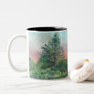 Beautiful Landscape Art Trees Pink Sky Two-Tone Coffee Mug