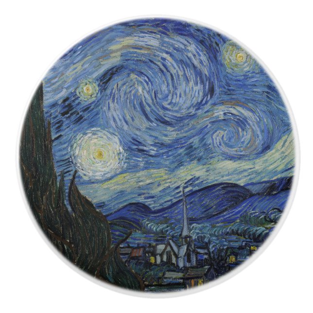 Beautiful Landscape Blue Night Sky Golden Stars Ceramic Knob (Front)