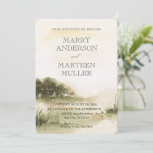 Beautiful landscape watercolor wedding Invitation