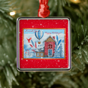 Beautiful Landscape With Snowman Customise Metal Tree Decoration