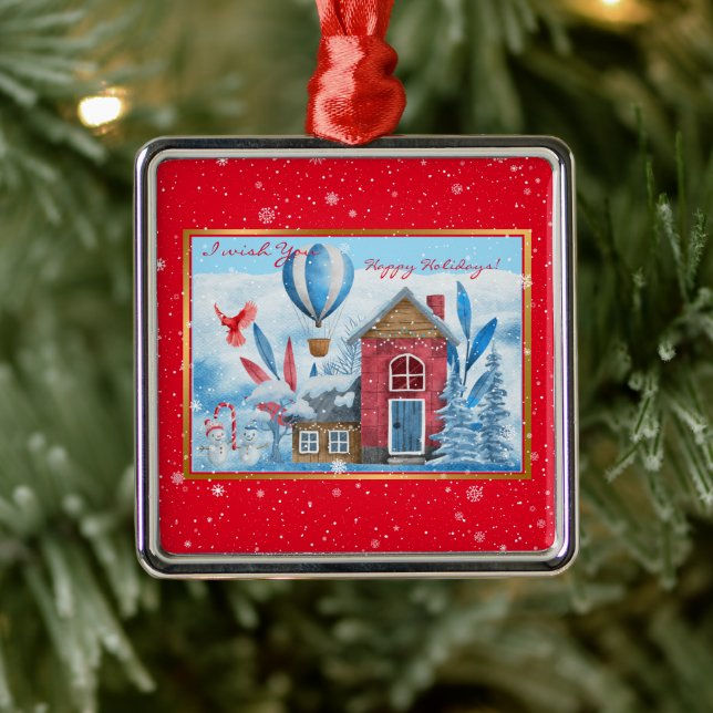 Beautiful Landscape With Snowman Customise Metal Tree Decoration (Tree)