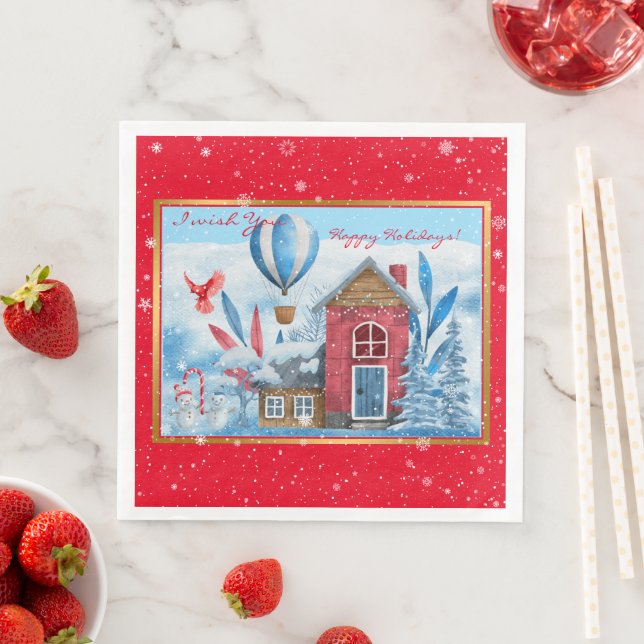 Beautiful Landscape With Snowman Customise Napkin (Insitu)