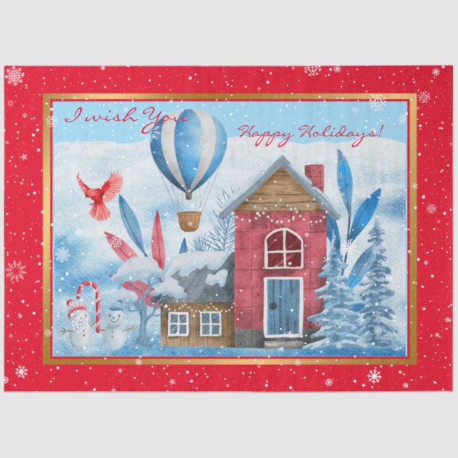 Beautiful Landscape With Snowman Customise Tissue Paper (Front)