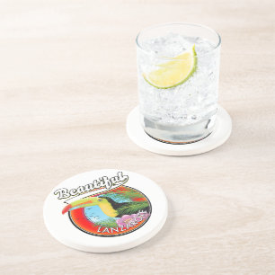 Beautiful Lanzarote travel patch. Coaster
