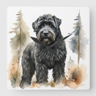 BEAUTIFUL LARGE BLACK RUSSIAN TERRIER DOG SQUARE WALL CLOCK