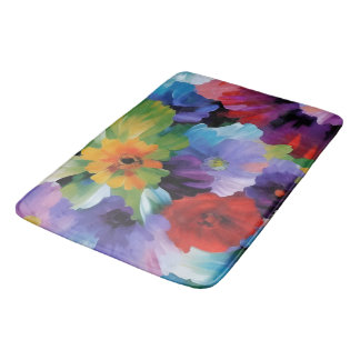 Beautiful Large Painted Flowers Bath Mat