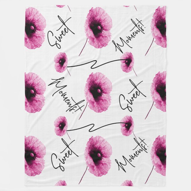 Beautiful Large Pink Floral Fleece Blanket (Front)