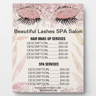 Beautiful Lashes Pink Glitter SPA Salon Price Menu Plaque