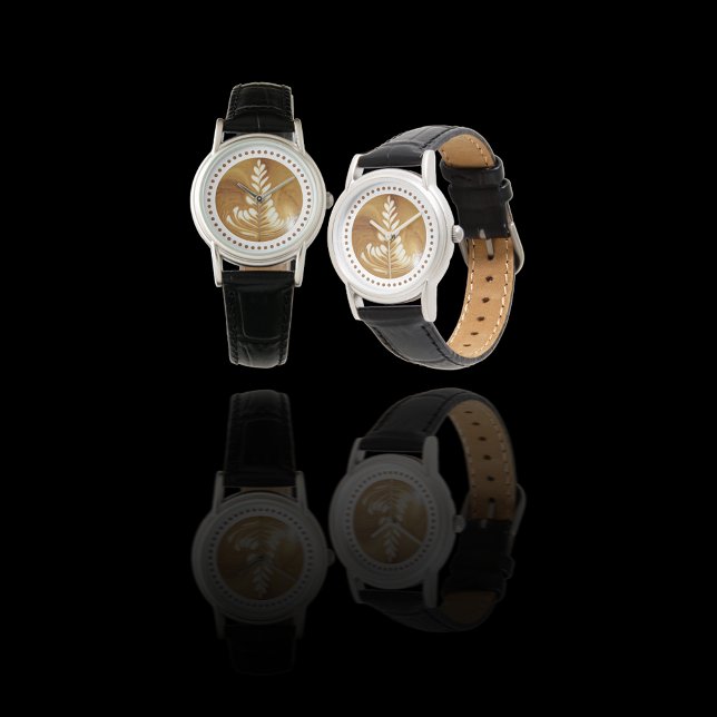 Beautiful Latte Floral Leaf Art Tree black Watch (Creator Uploaded)