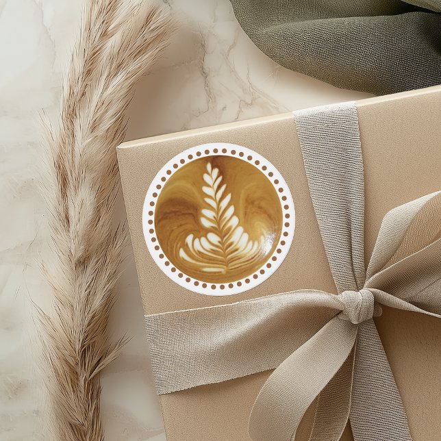 Beautiful Latte Floral Leaf Art Tree Classic Round Sticker (Creator Uploaded)