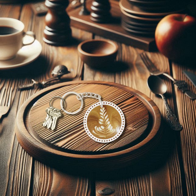 Beautiful Latte Floral Leaf Art Tree Key Ring (Creator Uploaded)