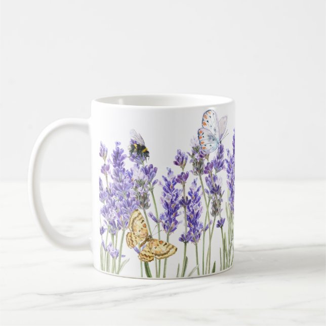 Beautiful Lavender Butterflies Floral  Coffee Mug (Left)