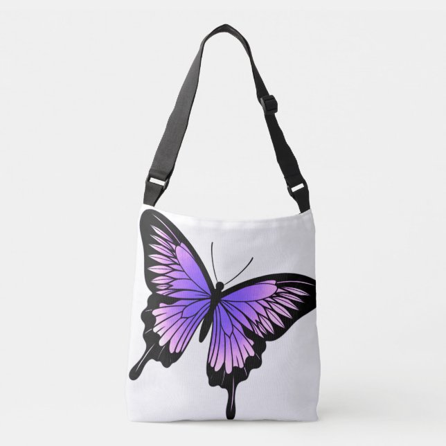 Beautiful Lavender Butterfly Cross Body Tote Bag (Front)