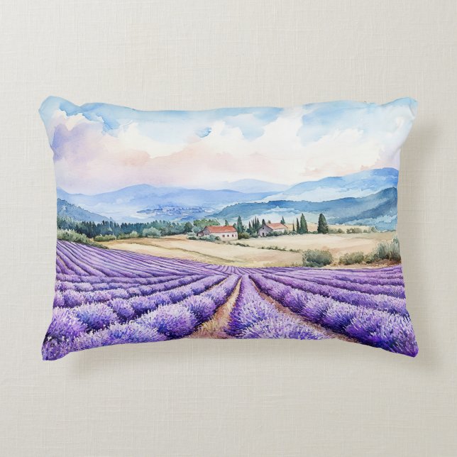 Beautiful lavender fields watercolours decorative cushion (Front)