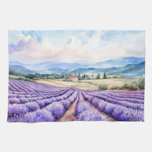 Beautiful lavender fields watercolours tea towel
