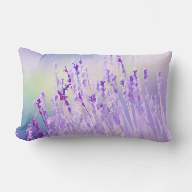 Beautiful Lavender Flower Field or meadow  Purple Lumbar Cushion (Front)