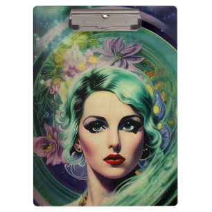 Beautiful Lavender & Green Retro Style Space Woman Clipboard