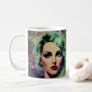 Beautiful Lavender & Green Retro Style Space Woman Coffee Mug
