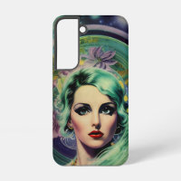 Beautiful Lavender & Green Retro Style Space Woman