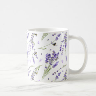 Beautiful Lavender Honey Bees Floral Coffee Mug