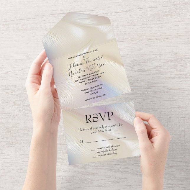 Beautiful Lavender Ivory Pearl Wedding  All In One Invitation (Tearaway)