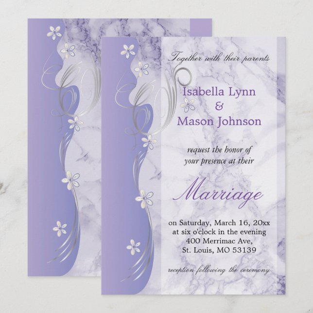 Beautiful Lavender Marble Wedding Invitation (Front/Back)