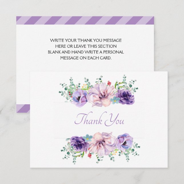 Beautiful Lavender Purple Floral Thank You Card (Front/Back)