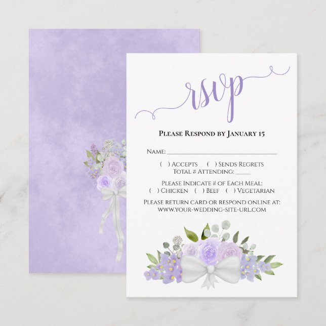 Beautiful Lavender Purple Watercolor Roses Wedding RSVP Card (Front/Back)